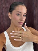 No Big Deal Rotator Anxi Ring worn on the hand, everyday gold jewelry